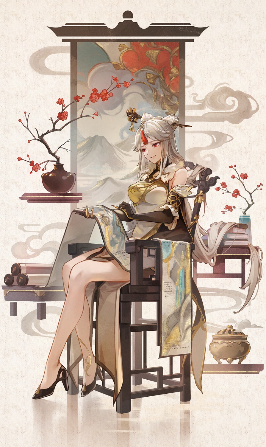 yande.re 1102533 sample chinadress genshin_impact heels kyusoukyu ningguang skirt_lift.jpg